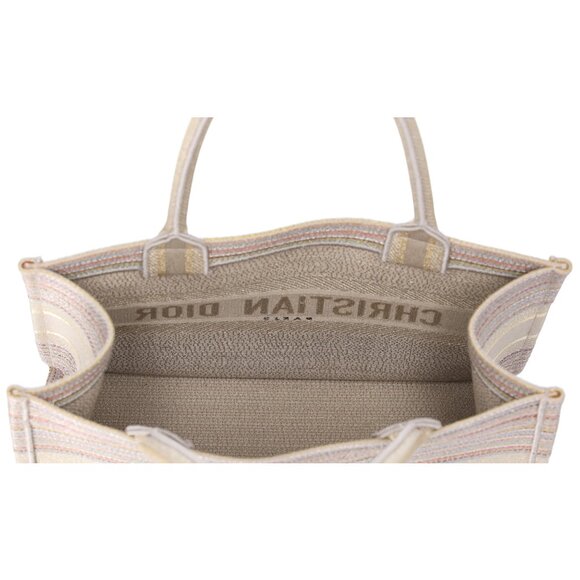 Christian Dior Medium Book Tote Canvas Embroidered Stripes Beige Multicolor - Picture 9 of 9